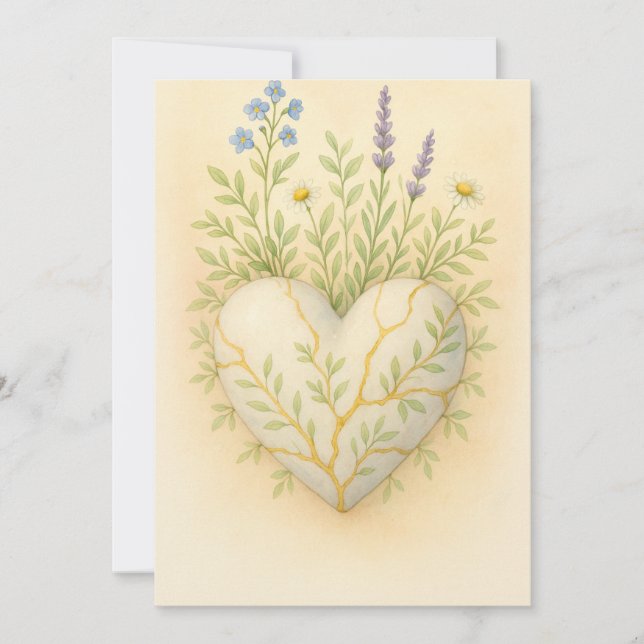 Cartão De Agradecimento Kintsugi Wildflower Heart Watercolor (Frente)