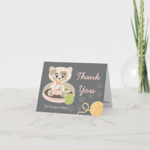 Cartão De Agradecimento Kitten in Diapers Baby Shower Thank You Card