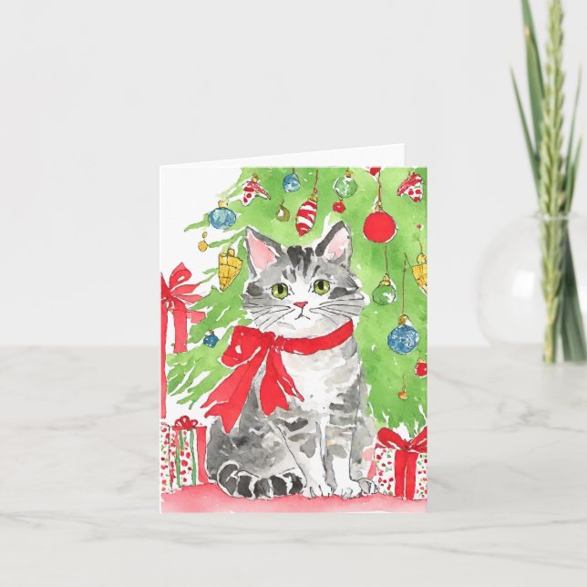 Cartão De Agradecimento Kitten Natal - Cards de saudação de aquarela (Frente)