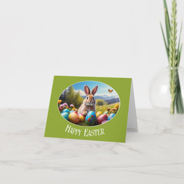 Cartão De Agradecimento Kleiner Osterhase in Landschaft, oval - Grußkarte, (Frente)