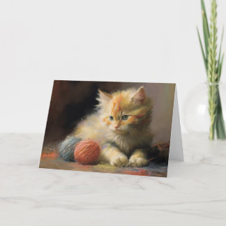 Cartão De Agradecimento Knit Acontece Laranja Kitten Brincando Com Yarn