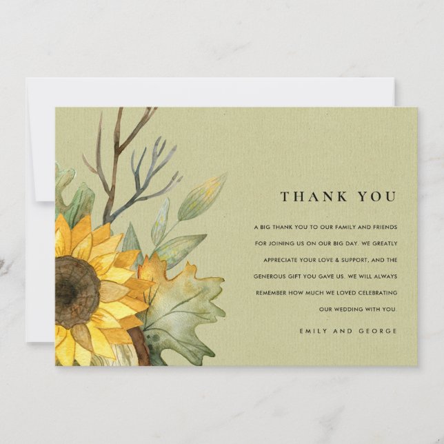 CARTÃO DE AGRADECIMENTO KRAFT AMARELO AMARELO AMARELO DE ÁGUA SFLOWER FLOR (Frente)