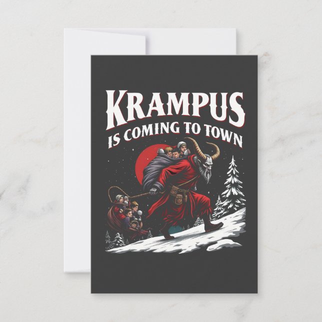 Cartão De Agradecimento Krampus está vindo para a cidade de Krampus Natal (Frente)