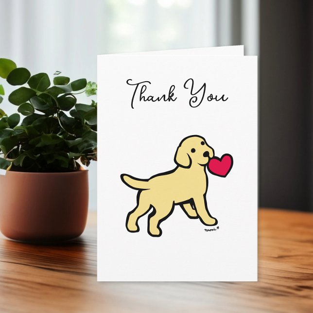 Cartão De Agradecimento Labrador Amarelo Puppy com coração (Yellow Labrador Puppy with a Heart Design Thank You Cards for Labrador Owners.  Cute Cartoon Art.)