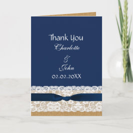 Cartão De Agradecimento Lace de burlap, casamento rústico Obrigado