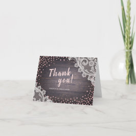 Cartão De Agradecimento Lace madeira blush brilho casamento obrigado