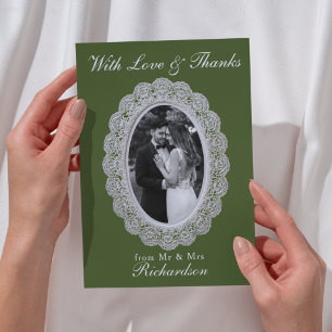 Cartão De Agradecimento Lace Vintage Verde Oliva Foto Casamento