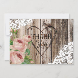 Cartão De Agradecimento Laço dos rosas e obrigado de madeira rústicos do