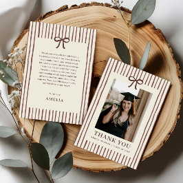 Cartão De Agradecimento Laço Elegante Foto Listrada Vintage de Formatura