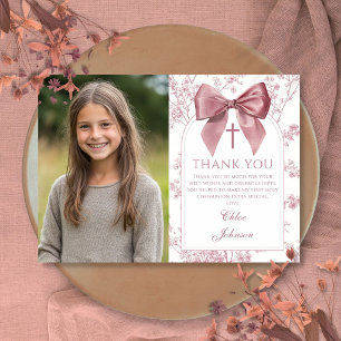 Cartão De Agradecimento Laço Flor Rosa Vintage Primeira Comunhão