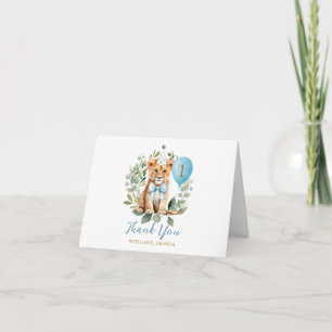 Cartão De Agradecimento Laço floral de aniversário do Leão Menino Selvagem