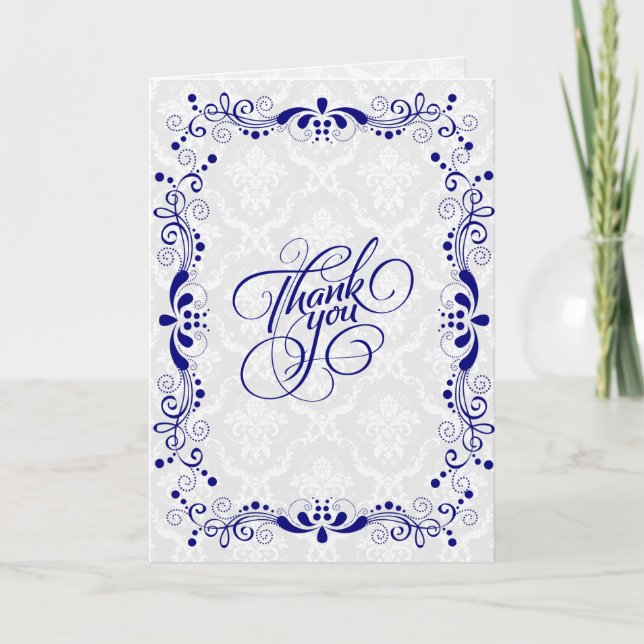 Cartão De Agradecimento Laço floral elegante dos azuis marinhos com (Frente)
