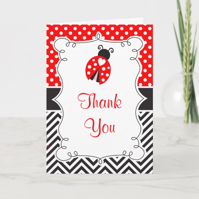 Cartão De Agradecimento Ladybug Ladybird Birthday Party Thank You (Frente)