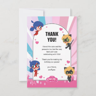 Cartão De Agradecimento Ladybug Milagrosa & Cat Noir Chibi de Aniversário