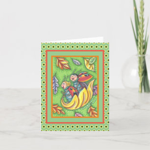 CARTÃO DE AGRADECIMENTO LADYBUGS A CORRER EM FOLHAS DO OUTONO, INSETO DIVE