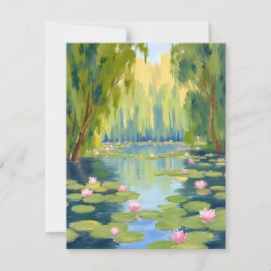 Cartão De Agradecimento Lago de Flor de Lótus Natureza em Aquarela Verde