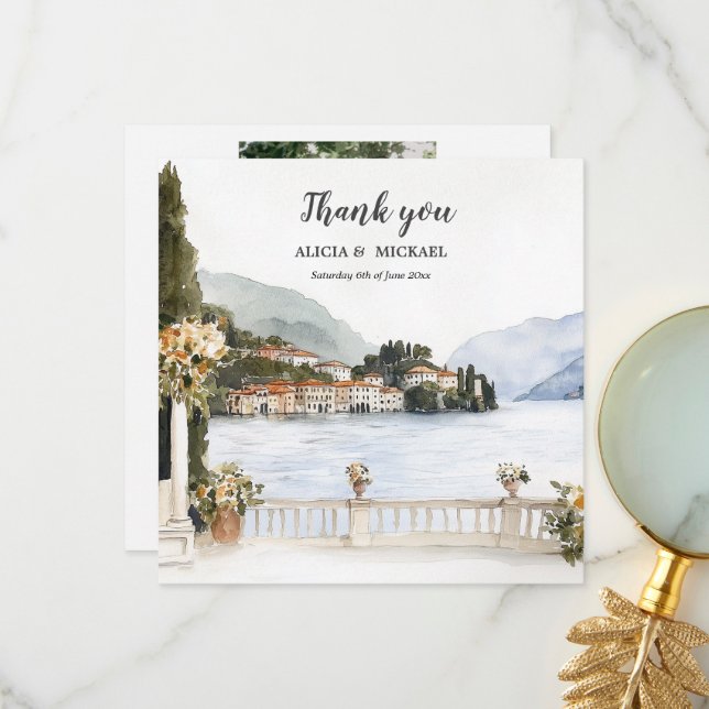Cartão De Agradecimento Lago Italiano Como Wedding (Frente/Verso In Situ)
