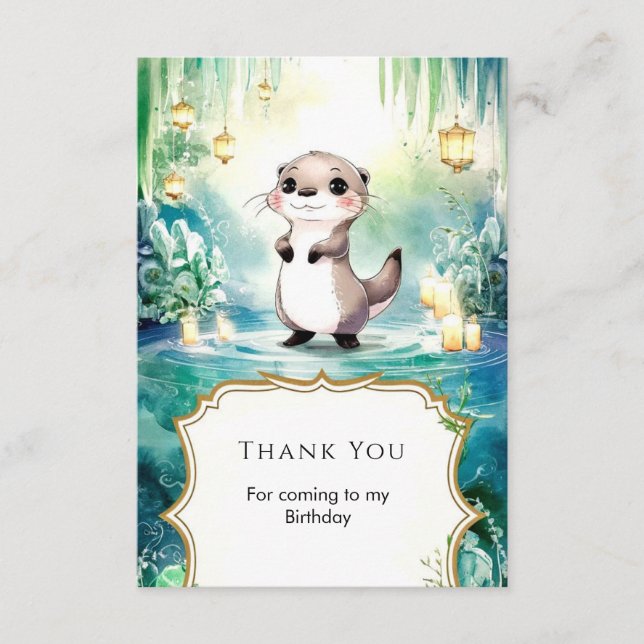 Cartão De Agradecimento Lago Otter de Aniversário Editável (Frente)