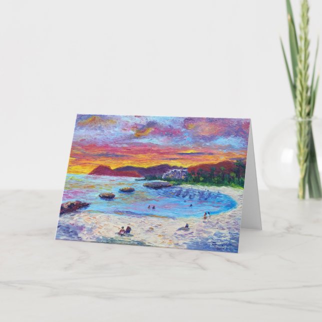 Cartão De Agradecimento Lagoa Havaiana Personalizável 4 Pôr do Sol (Frente)