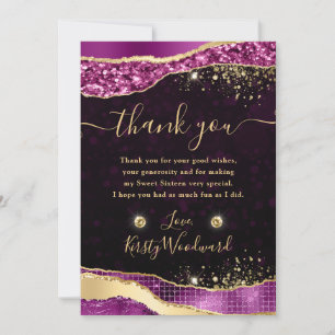 Cartão De Agradecimento Lágrimas Glam Glitter Roxo e Dourado Elegantes Swe