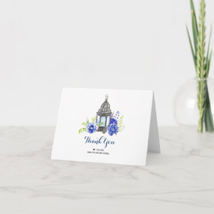 Cartão De Agradecimento Lâmpada Floral Azul Casamento Obrigado