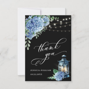 Cartão De Agradecimento Lâmpada Floral de Hortênsia Azul Casamento Boho Pr