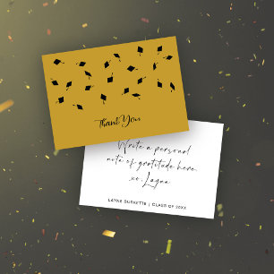 Cartão De Agradecimento Lançamento de Boina Preto e Dourado de Formatura