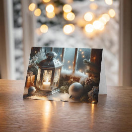 Cartão De Agradecimento Lanterna de prata de inverno no feriado
