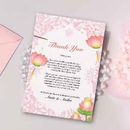 Cartão De Agradecimento Lanternas de Lótus Rosa Suave Inspiradas na Índia 