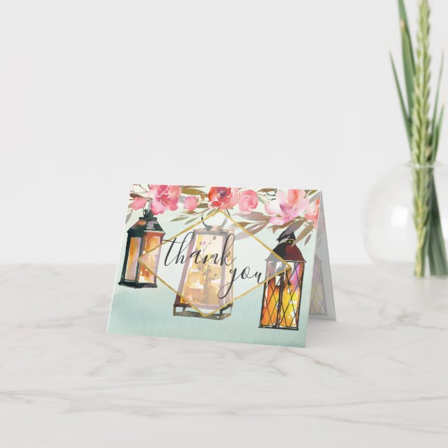 Cartão De Agradecimento Lanternas Românticas Rústicas vazio Dentro Rosa Do (Frente)