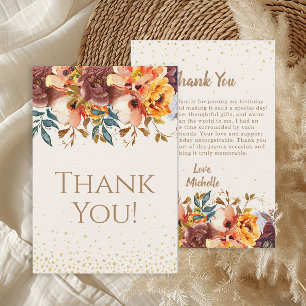 Cartão De Agradecimento Laranja Burgundy Floral Aniversário Obrigado