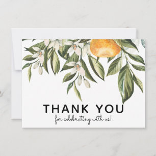 Cartão De Agradecimento Laranja Clementina e Folhagens Obrigado