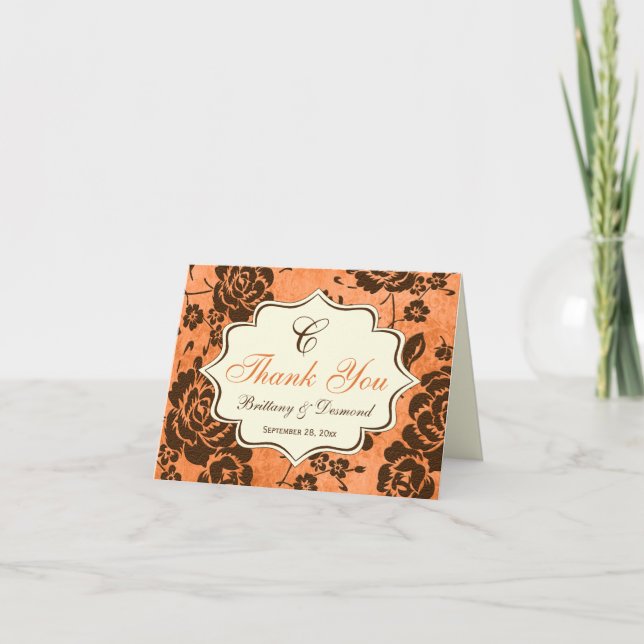 Cartão de Agradecimento Laranja Marrom Marfim Flor (Frente)