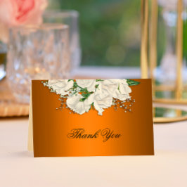 Cartão De Agradecimento Laranja Metálico, Casamento de Buquê Bridal Obriga