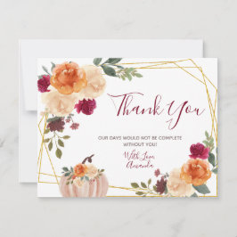 Cartão De Agradecimento Laranja Queimada Floral de Abóbora Casamento & Chá