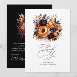 Cartão De Agradecimento Laranja Queimada, Roxo Escuro e Casamento Floral P