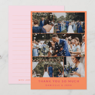 Cartão De Agradecimento Laranja Rosa 5 Colagem de Fotos de Casamento Agrad