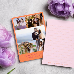 Cartão De Agradecimento Laranja Rosa 5 Colagem de Fotos de Casamento Agrad