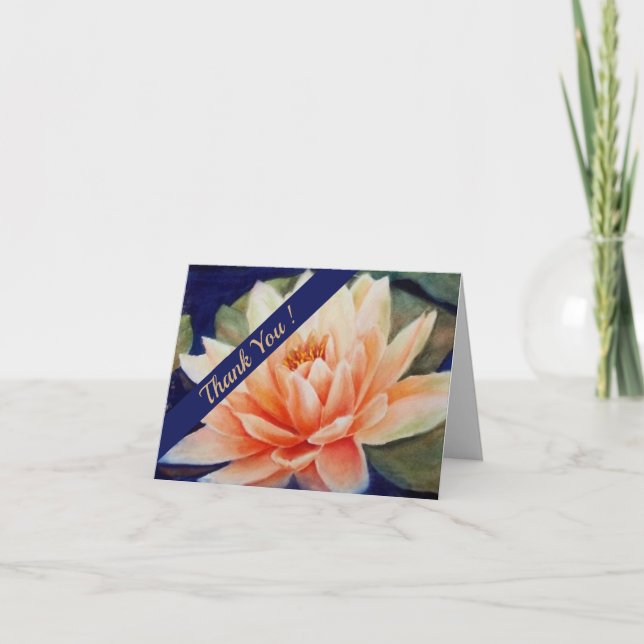 Cartão De Agradecimento Laranja Waterlily Watercolor Floral (Frente)