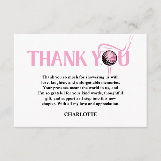 Cartão De Agradecimento Last Swing Golf Pink Bachelorette  (Frente)