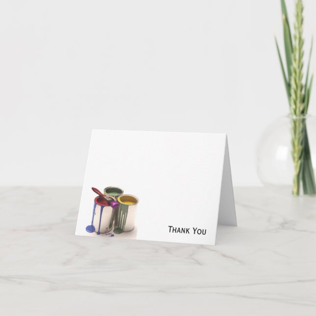 Cartão De Agradecimento Latas de Tinta em Amarelo Verde Vermelho (Frente)