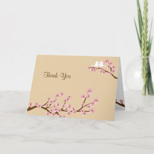 Cartão De Agradecimento Latte & Flor de Cerejeira Rosa Casamento Obrigado