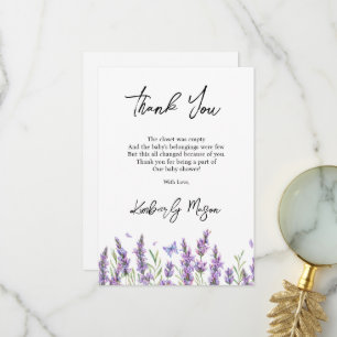 Cartão De Agradecimento Lavanda   Chaveirinho de Flor Baby Shower