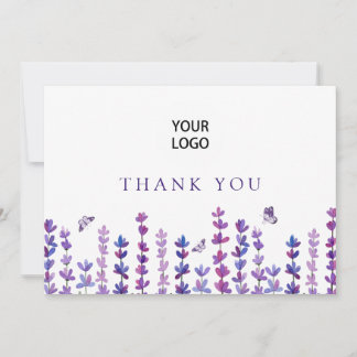 Cartão De Agradecimento Lavanda de logotipo e borboleta Obrigado
