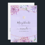 Cartão De Agradecimento Lavanda e Bat Geométrico Floral Dourado Mitzvah<br><div class="desc">Lavanda de Pastel e cartões de agradecimentos geométrica do morcego mitzvah com acentos de verde azul e etéreo.</div>