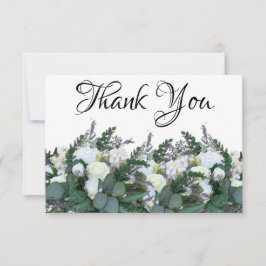 Cartão De Agradecimento Lavanda elegante rosas brancas Eucalyptus verde-ve
