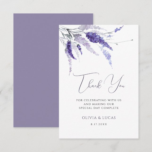 Cartão De Agradecimento Lavanda Floral Botânica Selvagens Boho Casamento (Frente/Verso)