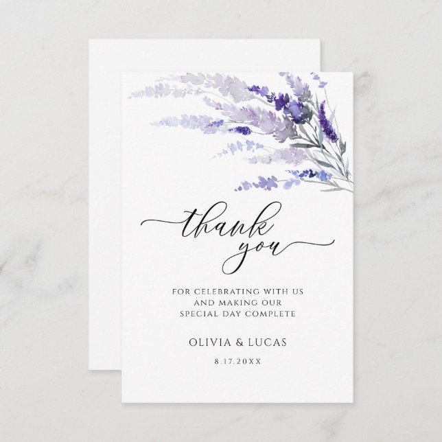 Cartão De Agradecimento Lavanda Floral Casamento de Flor Botânica Lilac (Frente/Verso)