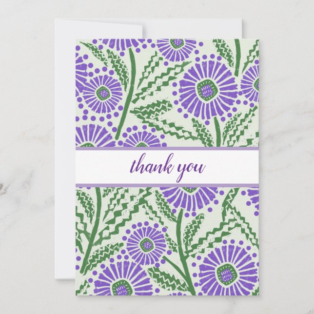 Cartão De Agradecimento Lavanda, Impressão de Bloco Verde E Branco Inspira (Frente)