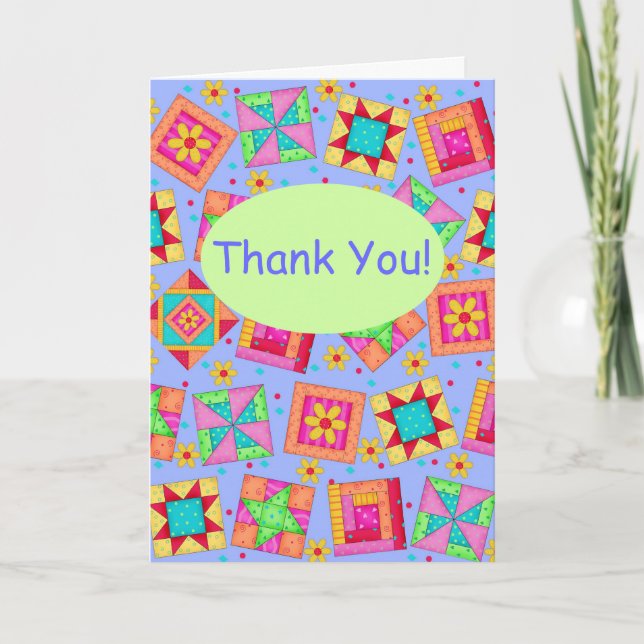 Cartão De Agradecimento Lavanda Patchwork Quilt Block Art Obrigado (Frente)